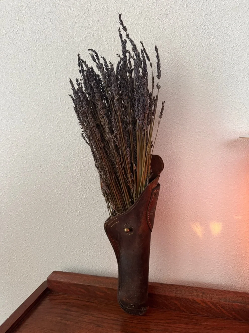 Antique Rustic Brown Leather Holster with Dried Lavender - Ranch Home Accent